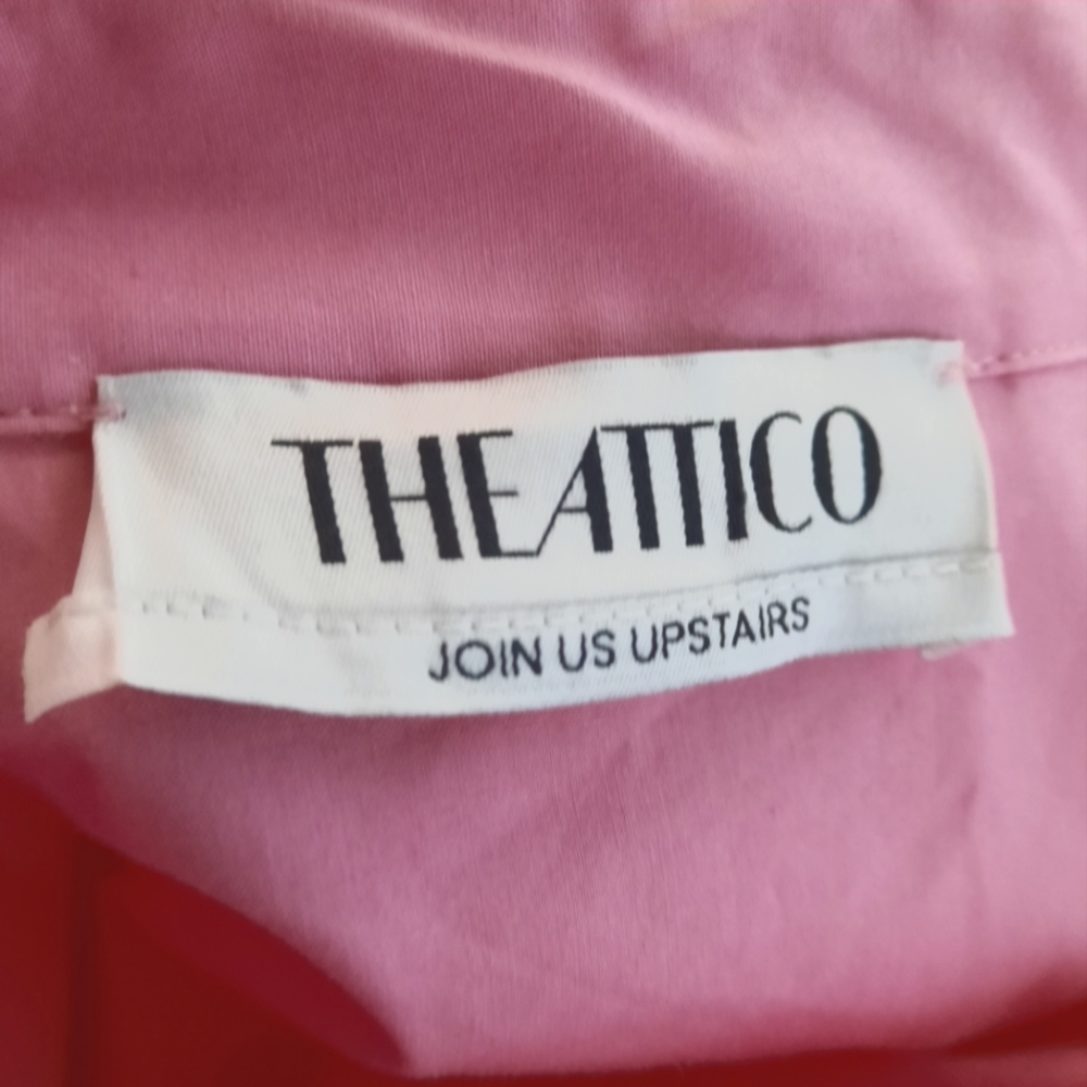 THE ATTICO Italy Margot Neon Pink Mini Shirt Dress Pleat Long Sleeves Cotton 42 - Picture 10 of 12